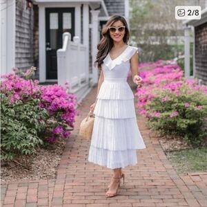 Banana Republic White Sleeveless Tiered Midi Dress - Size 12